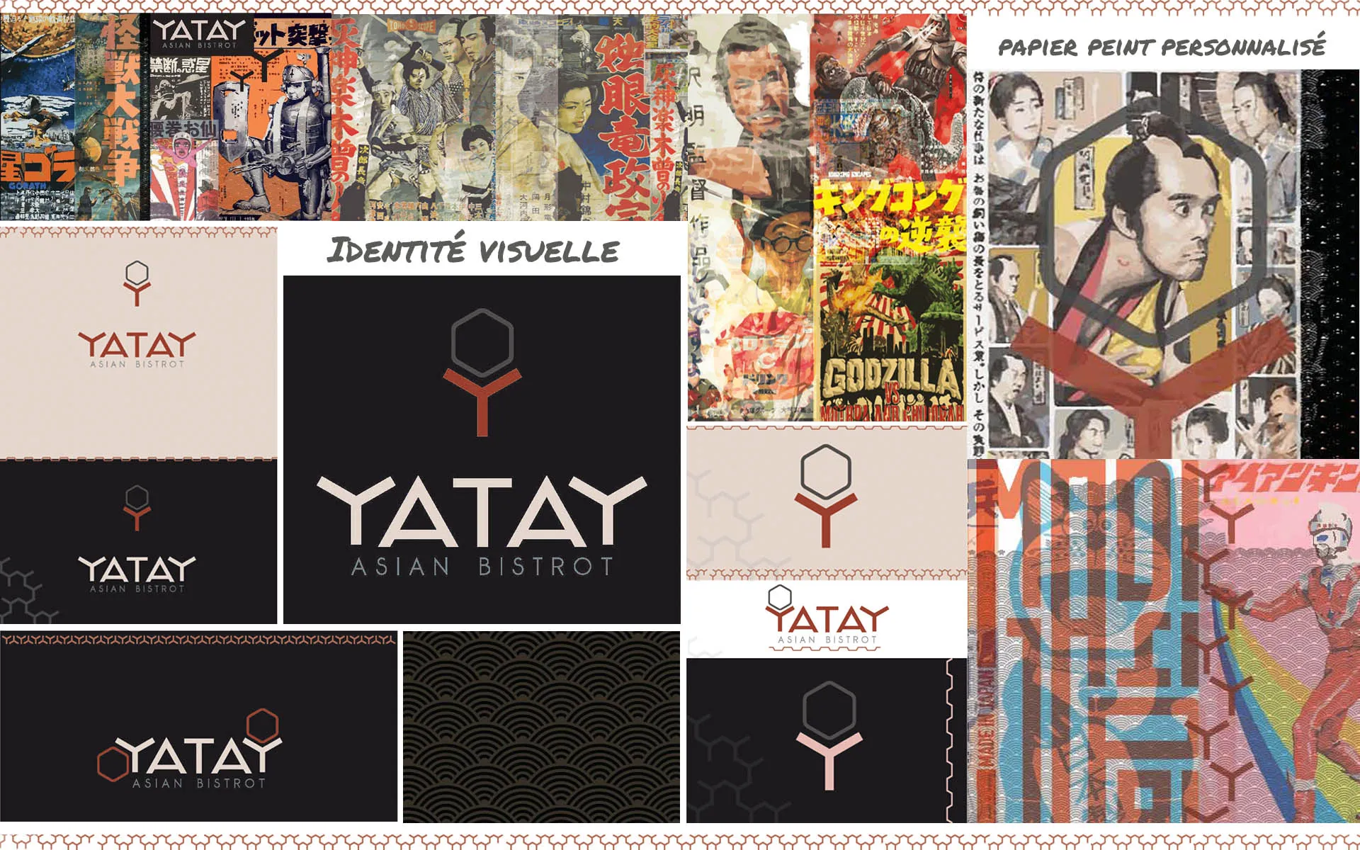 Planche signalétique en kanji, avec vue sur la salle du bistrot